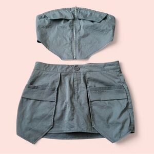 Gray Two-Piece Skirt and Top Set